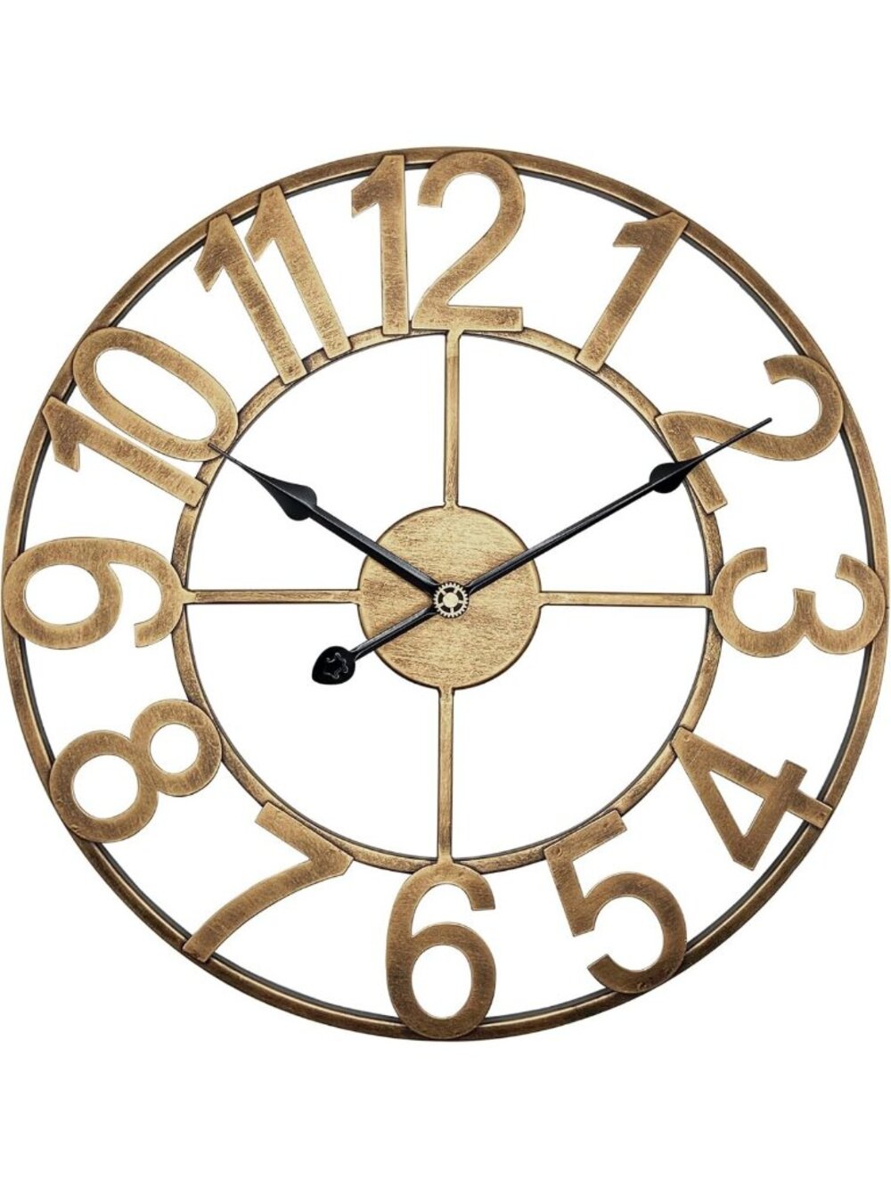 16-Inch Silent Non-Ticking Outdoor Clock - Vintage Gold Metal Wall Decor for